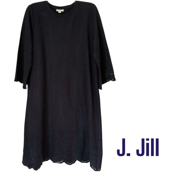 J. Jill women's 'Pacific' navy shift dress with eyelet trim sz small - Picture 2 of 8
